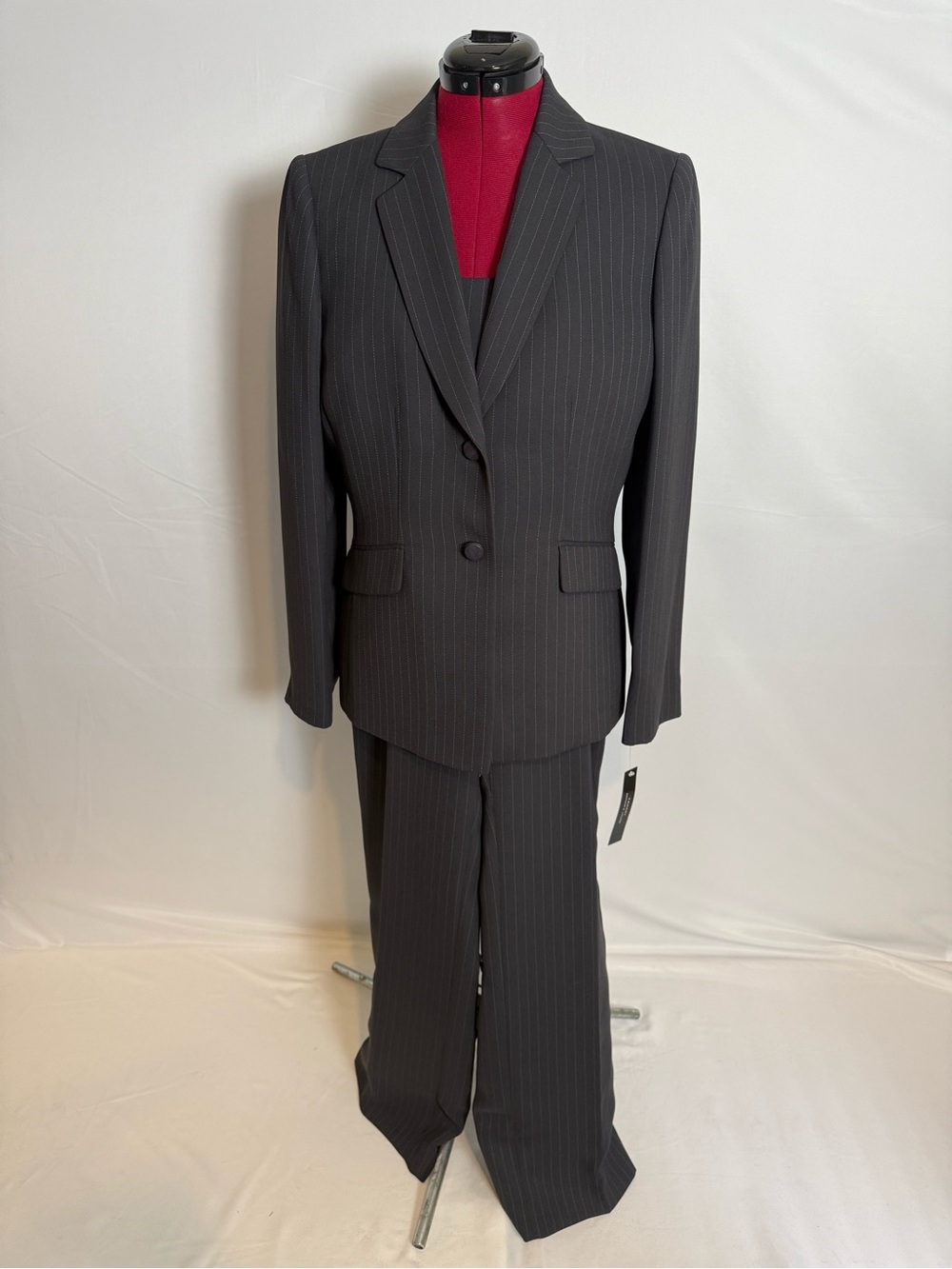 NWT Tahari ASL Pantsuit Size 10 Blue & Grey 3-Piece Set Blazer Tank Top & Pants